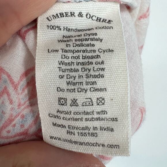 Umber & Ochre Handwoven Cotton Peasant Top Floral Sz XS/S Cream Embroidered Neck - Picture 7 of 8